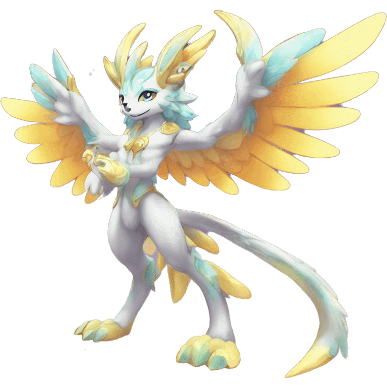 Anthro Sona Colorful Godly Celestial Shiny Fakemon Fantasy Creature Full Body emoji