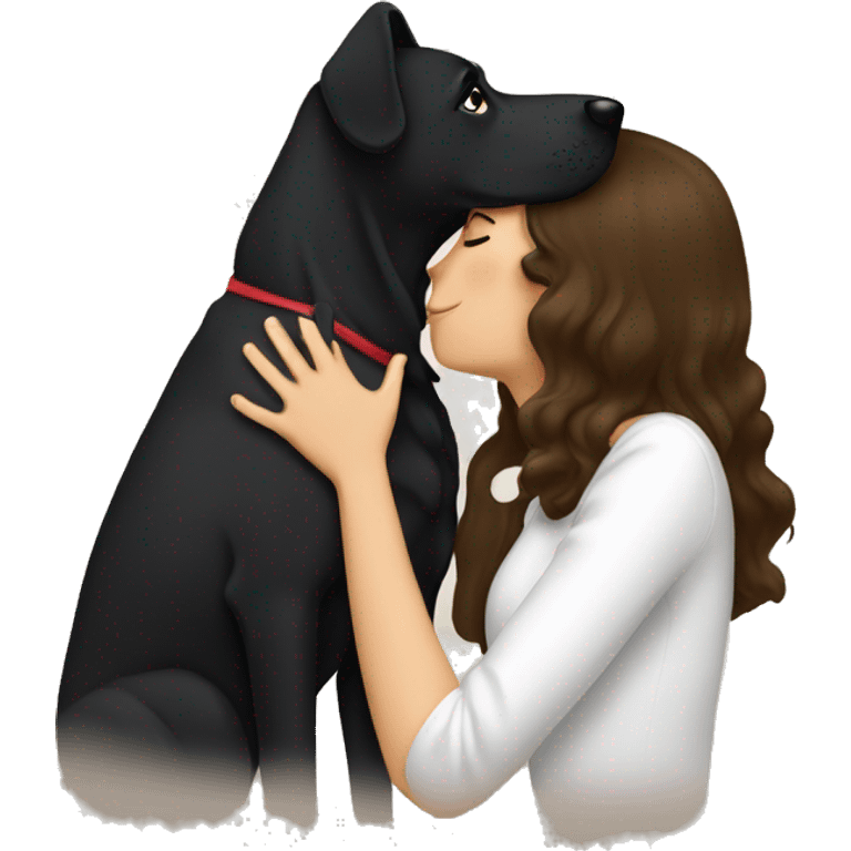 Brunette kissing big black dog emoji