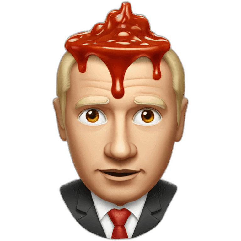 Vladimir poutine with tomato sauce on his head shooting nobody emoji