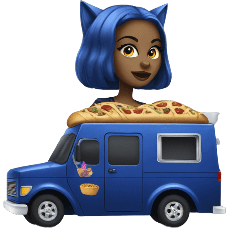 Dark blue Catgirl’s themed lowrider food truck  emoji