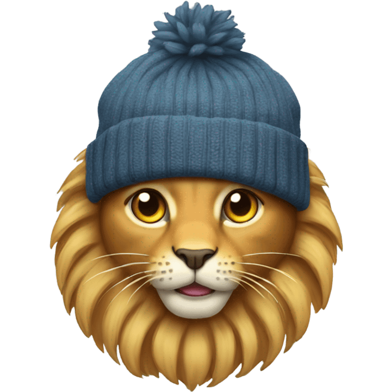 a cat with the head of a lion wearing a beanie emoji