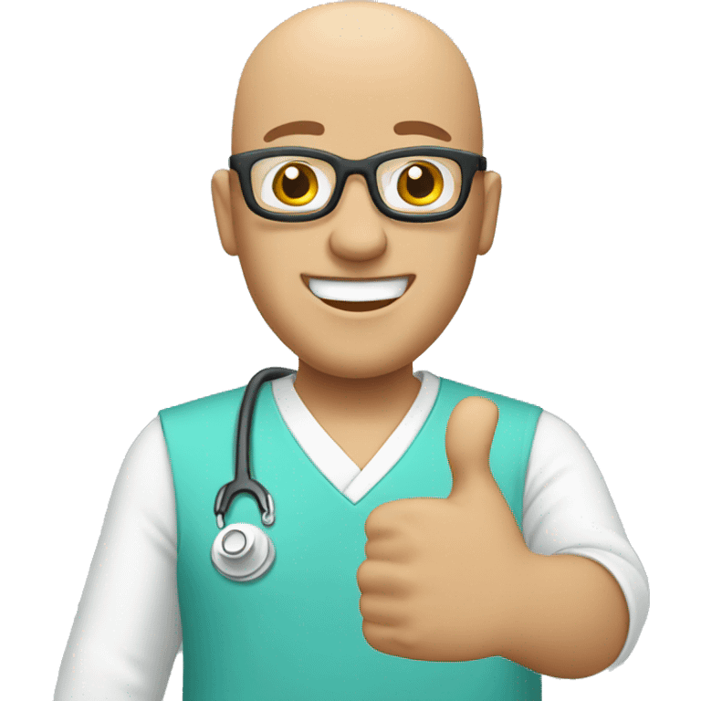 Bald male Nurse wearing white glasses giving thumbs up emoji