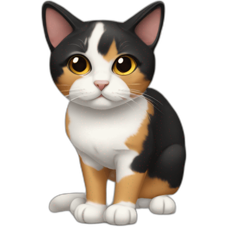 Calico cat with very black face and white nose stripe emoji