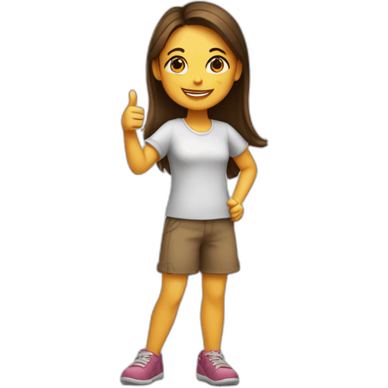 A girl showing thumbs up with both hands close to her body emoji