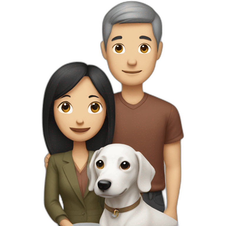 Asian woman white man couple with a dachshund emoji