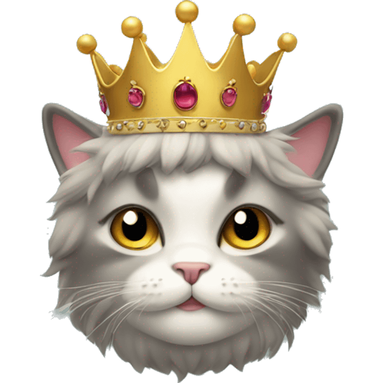 Fluffy cat with crown emoji