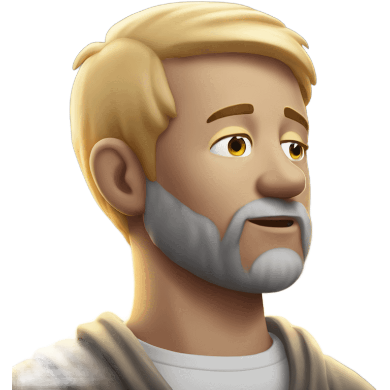 man with orange beard, short blond hair as he praying, with a holy shine behind him emoji