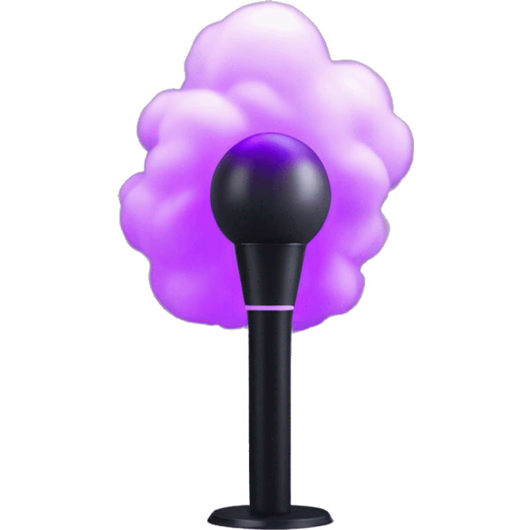 Bts lightstick gray bomb atop a simple black stand with purple light emoji