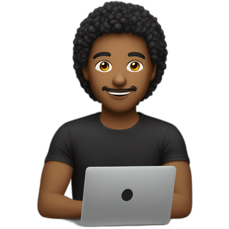 youn cool designer working on laptop no glasses wearing black t shirt emoji