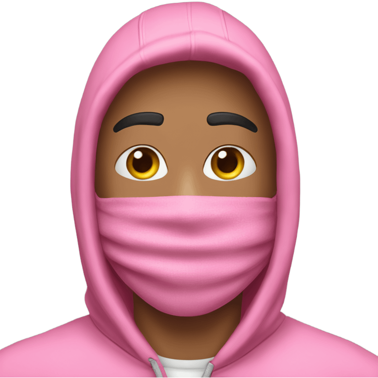 A man with a pink hoodie and a triangle mask ￼￼ emoji