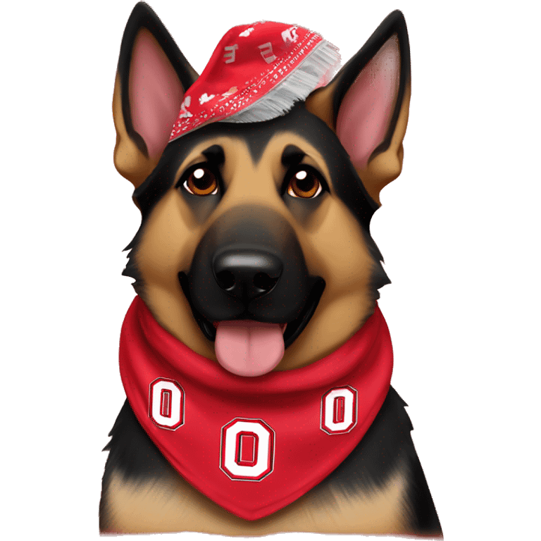 German Shepherd wearing an Ohio state bandana emoji