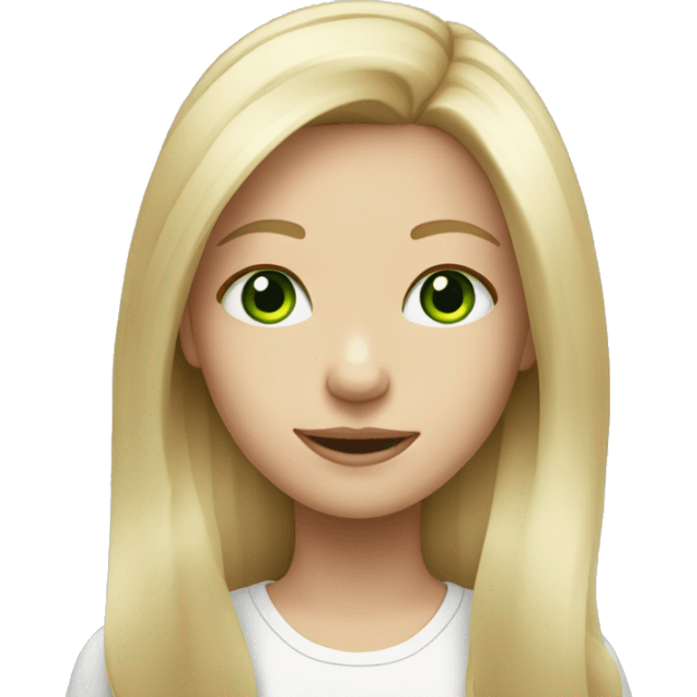 Blonde girl with long hair & green eyes with a tablet emoji