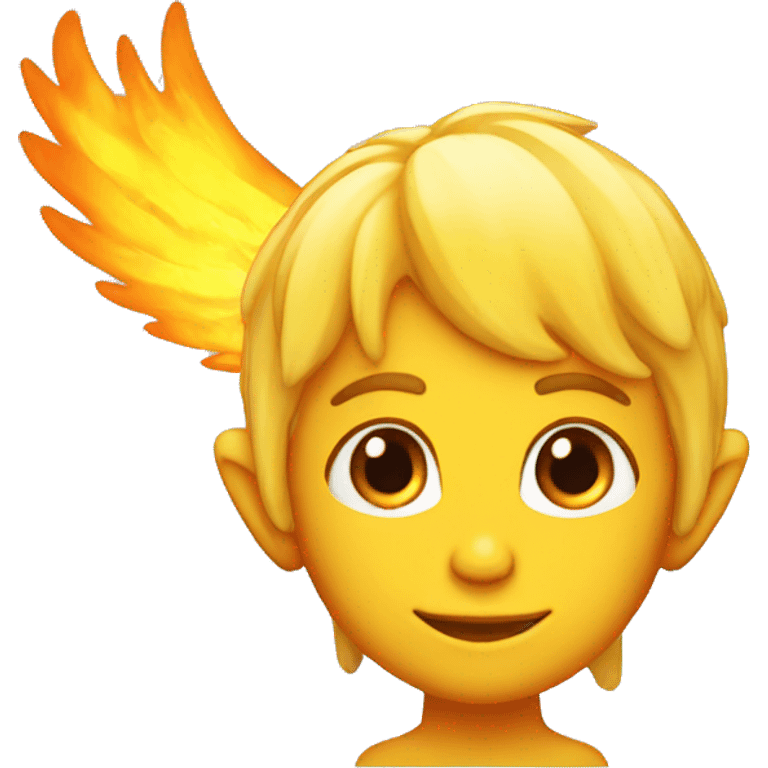 Yellow hair elf with orange angel halo made of fire emoji