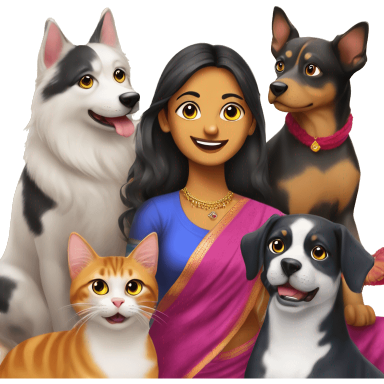 Create a Diwali greetings with the name from Abhirami and family with dogs and cats  emoji