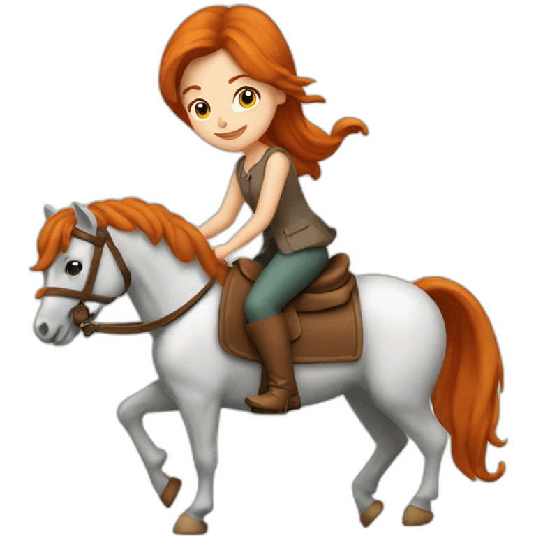 Fille rousse sur un cheval qui saute emoji