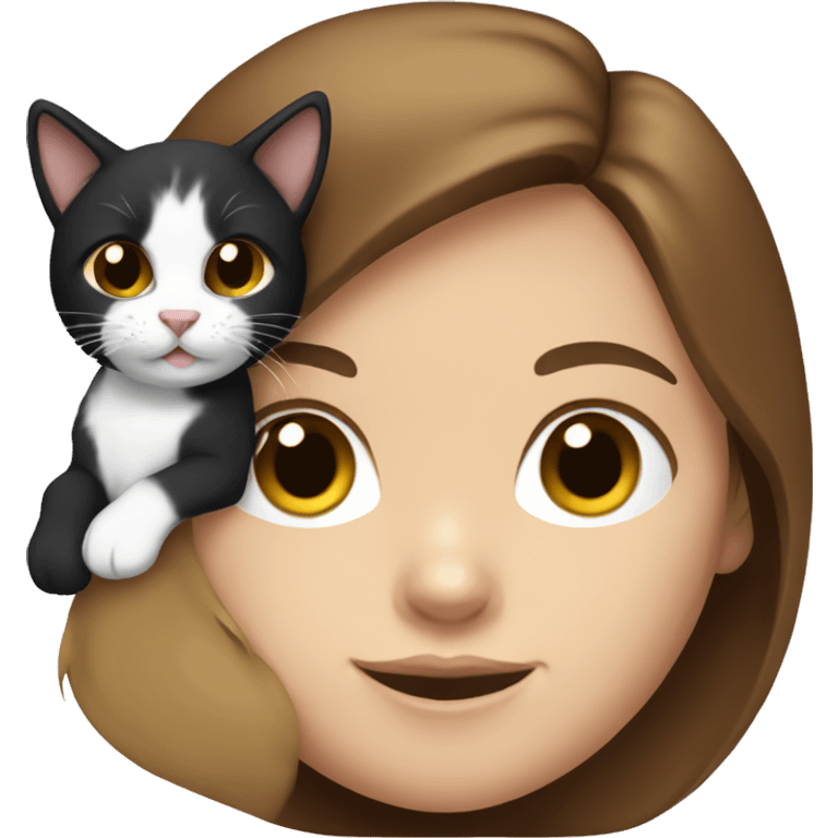 brown haired girl holding black and white cat emoji