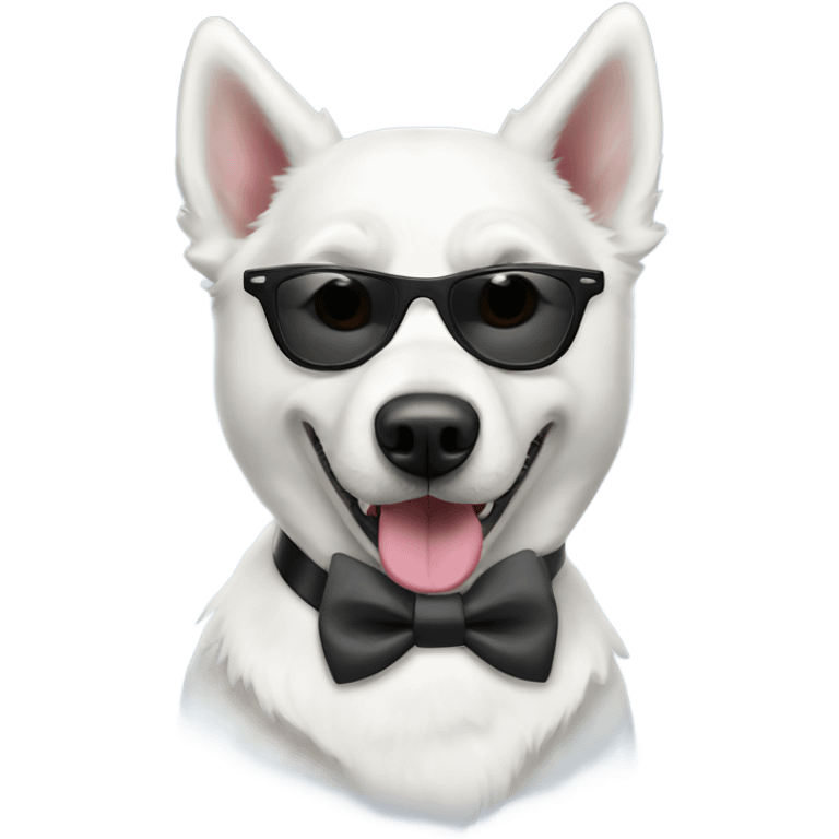 All-White husky dog wearing sunglasses and a bow tie emoji