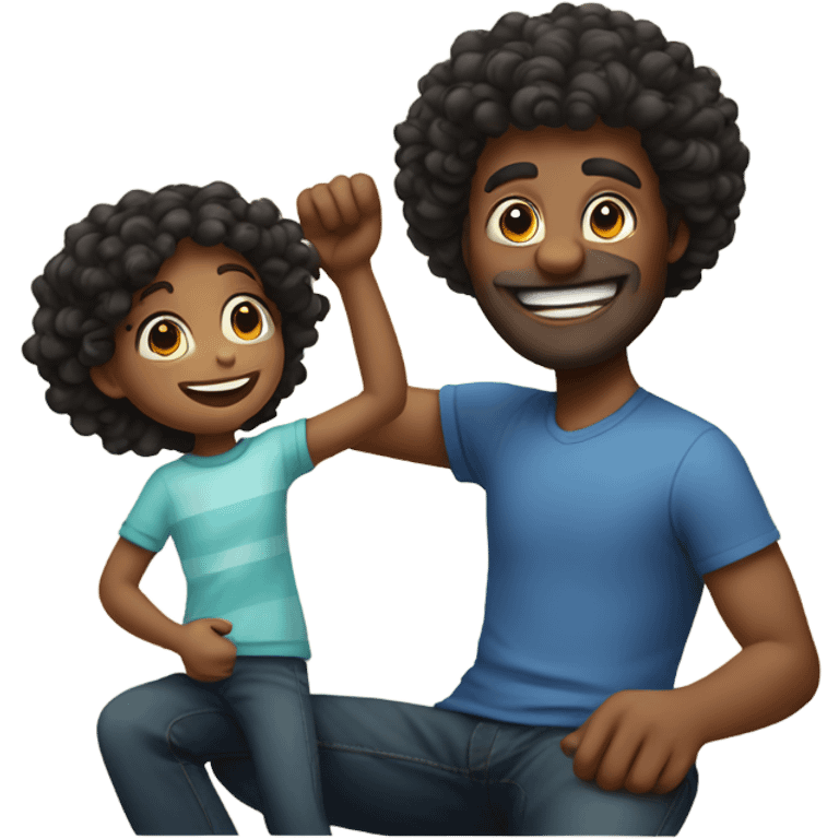 black curly head dad playing with his daughter emoji