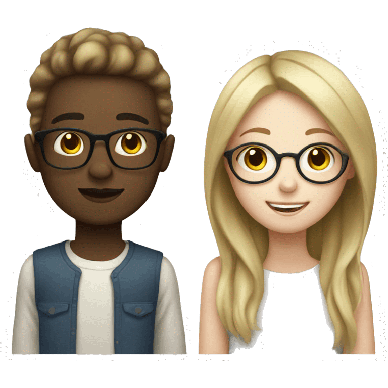 Blonde girl with pale skin and brown hair boy with glasses  emoji