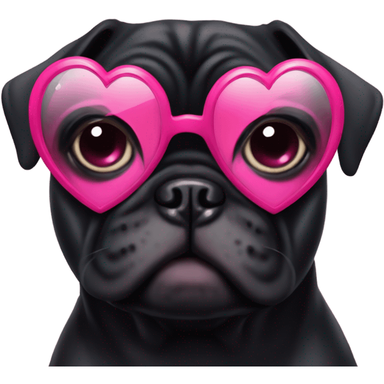 Black pug wearing heart shaped pink glasses  emoji