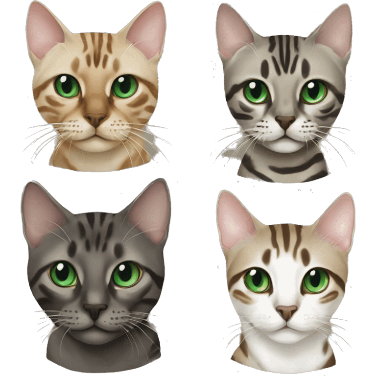 Seal Bengal cat with Blue eyes with a charcoal Sepia bengal cat with Green eyes sitting  emoji