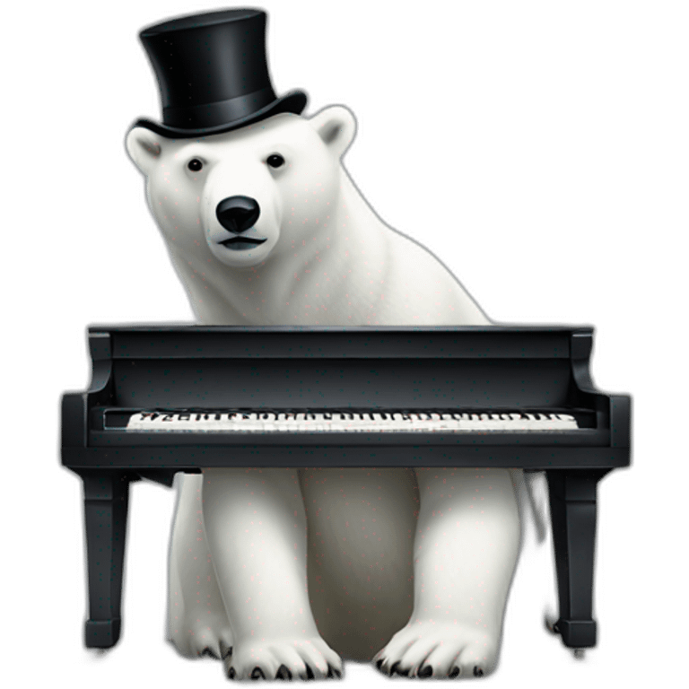 Polar Bear in a gray suit and black top hat playing a piano emoji