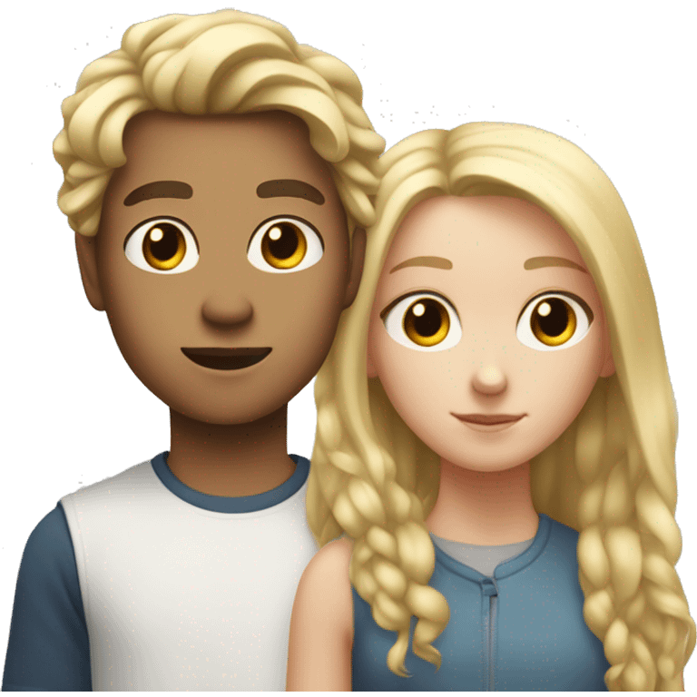 White teen boy 14, with girl-like standing next to his sister with long blond hair, 12 year old emoji