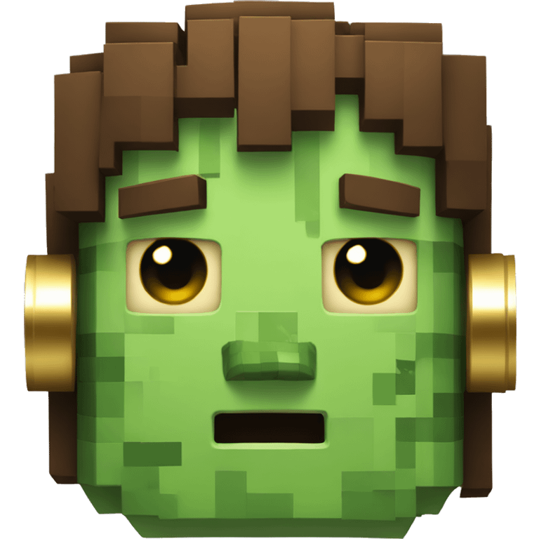  A green minecraft zombie with brown hair, and a gold headset on his head emoji