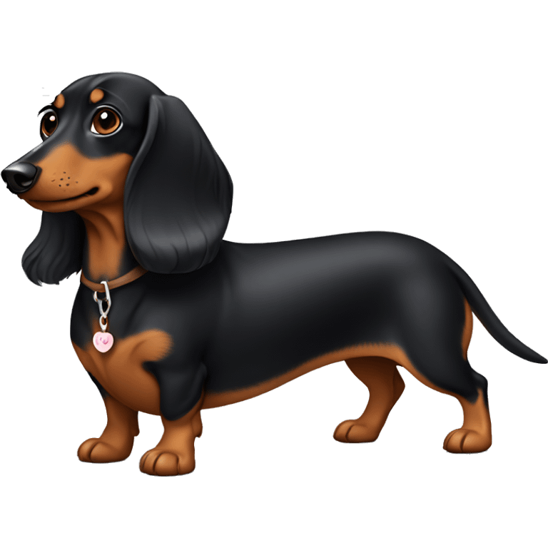 Weiner dog black with long hair a brown face with chest emoji