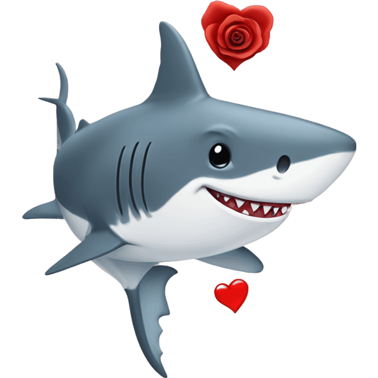 A happy shark with a heart and rose emoji