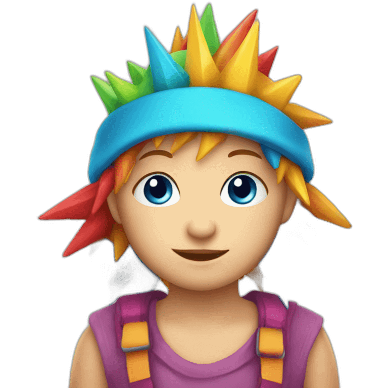 blue eyed Child with colorfull spikes hat emoji