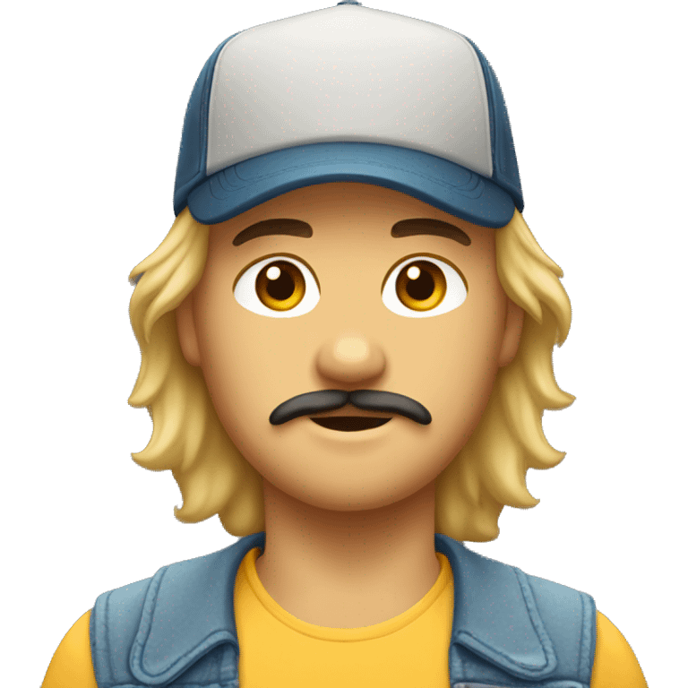 boy with mustache, chin hair, mullet, and trucker hat emoji