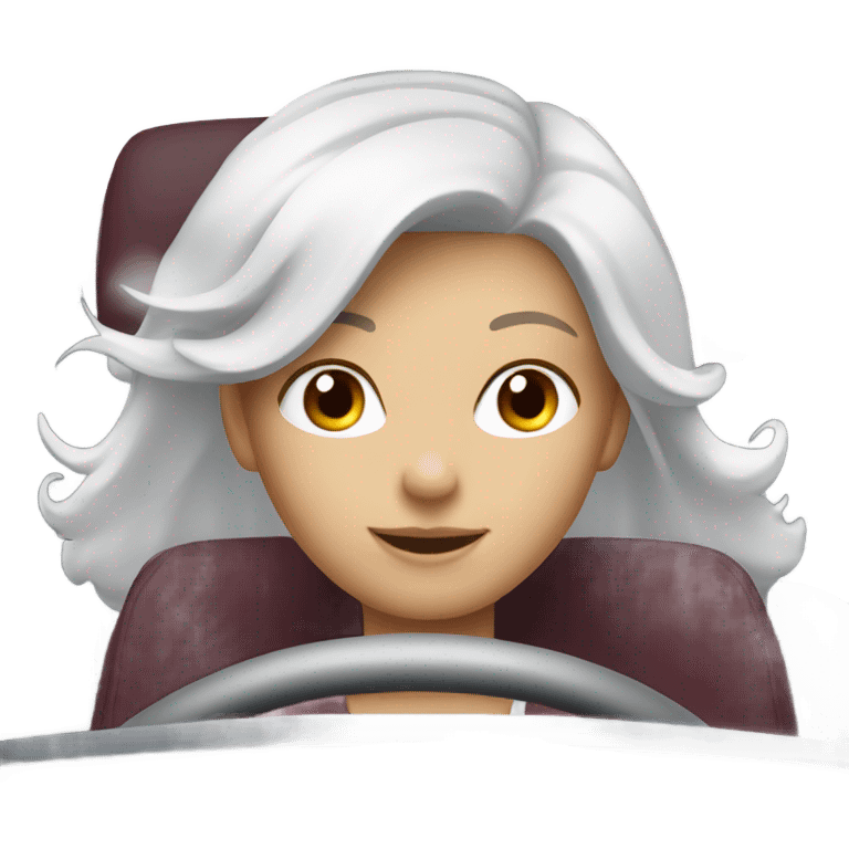 White car with a burgundy haired girl driving emoji