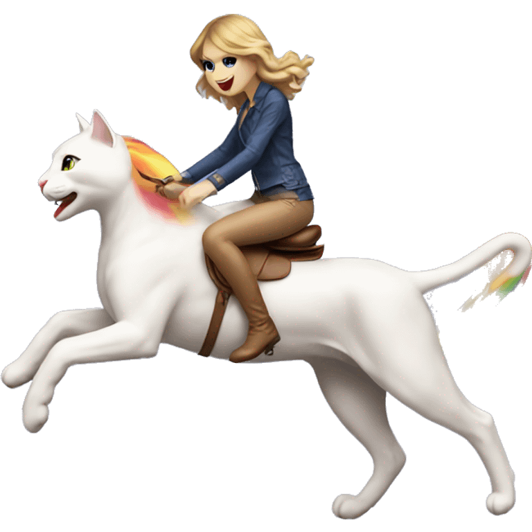 Taylor Swift riding a rainbow cat emoji