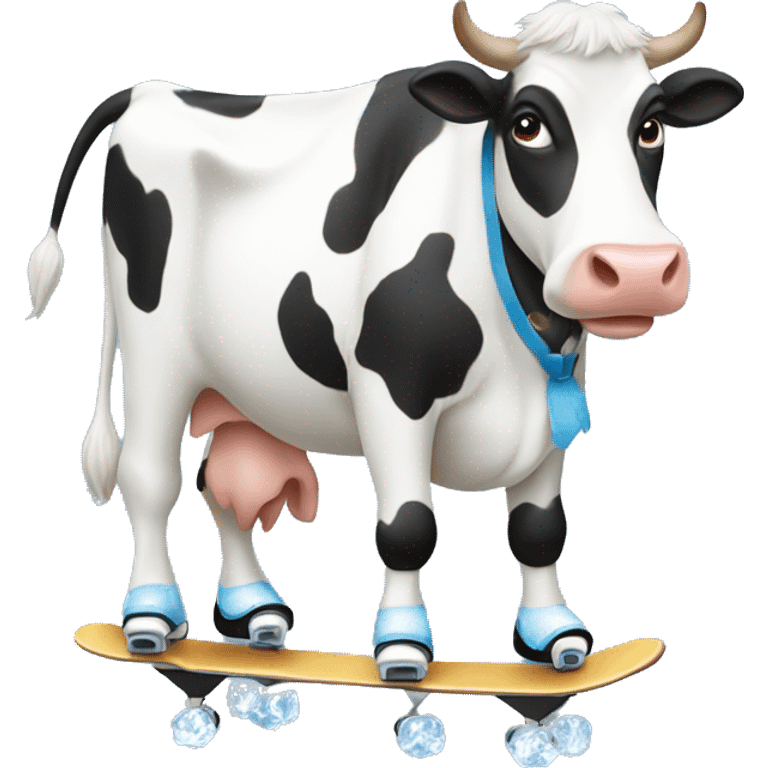 A cow which is ice skating  emoji