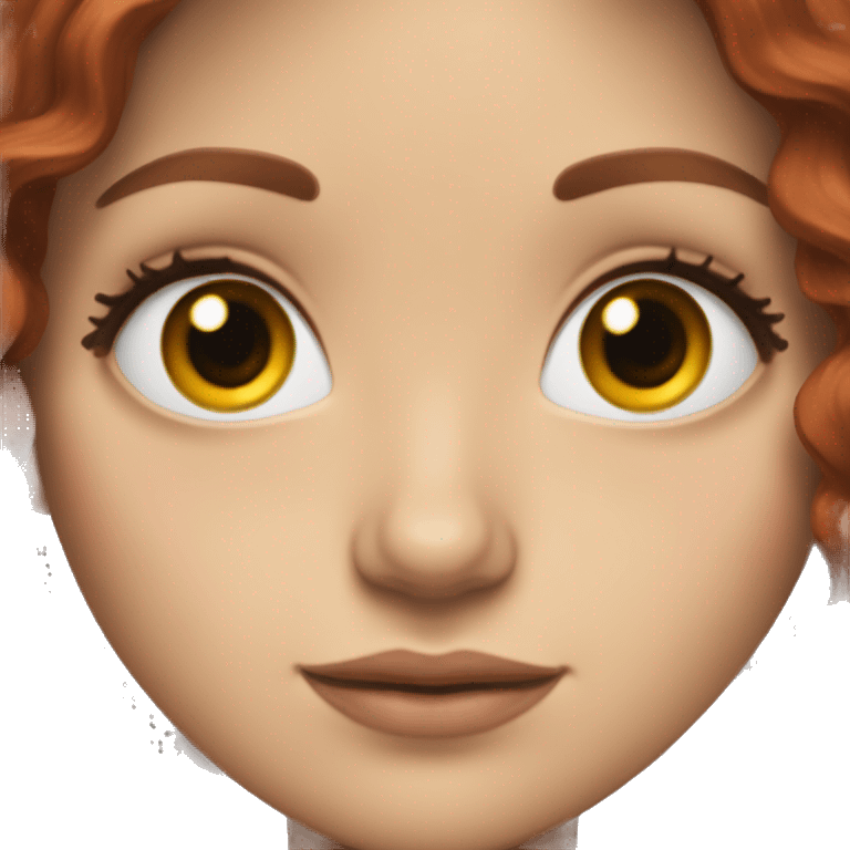 white girl with long dark red wavy hair and brown eyes with long eyelashes emoji