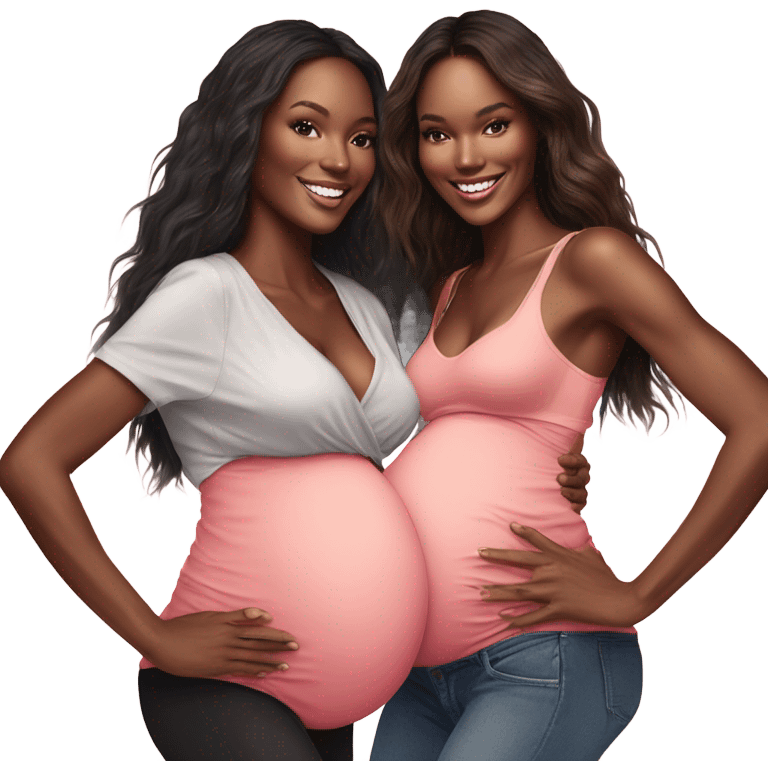 Realistic Photo of 2 Victoria secret models pregnant posing with each other  emoji