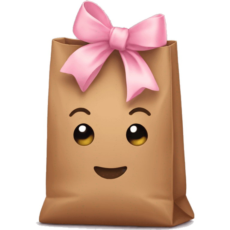 Brown bag with pastel pink bow emoji