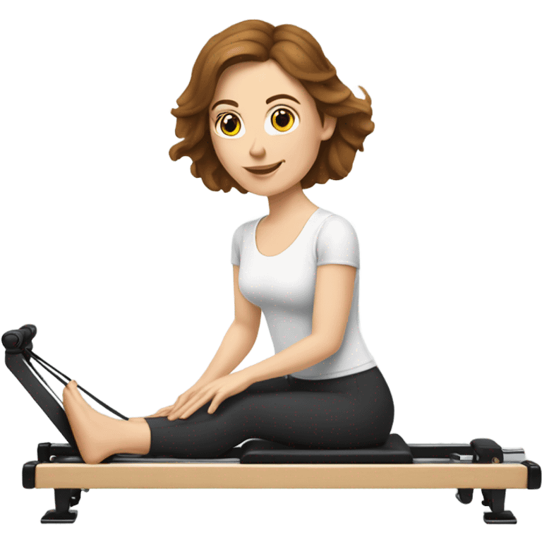 White woman with brown hair on pilates reformer  emoji