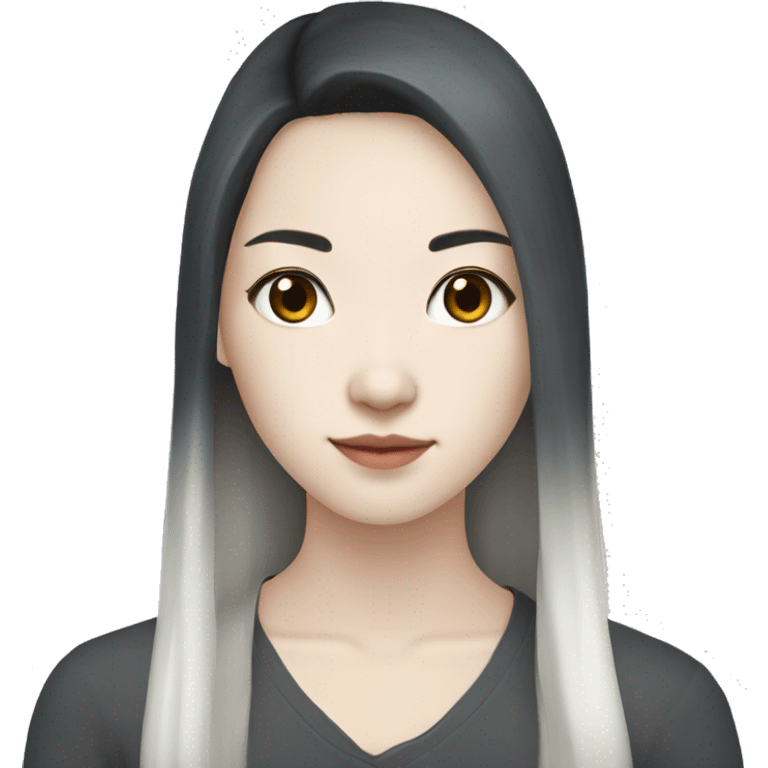 Pretty white pale skin asian with dark nior long hair emoji