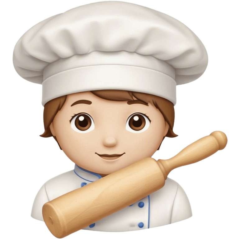 Cinematic Realistic Chef Hat & Rolling Pin, crisp white cotton hat with soft folds, resting beside a classic wooden rolling pin with smooth, polished curves, a light dusting of flour adding authenticity, warm kitchen lighting casting gentle shadows, glowing with a cozy and inviting charm. emoji