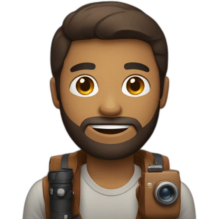 Brown skinned guy with beard holding a photo camera emoji