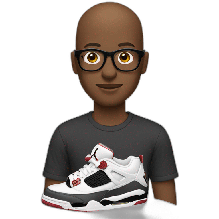 Bald young black man with glasses eye rolling holding Jordan Sneakers emoji