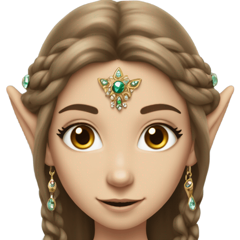 elf princess with pointy ears, white skin, brown hair with jewellery,  emoji