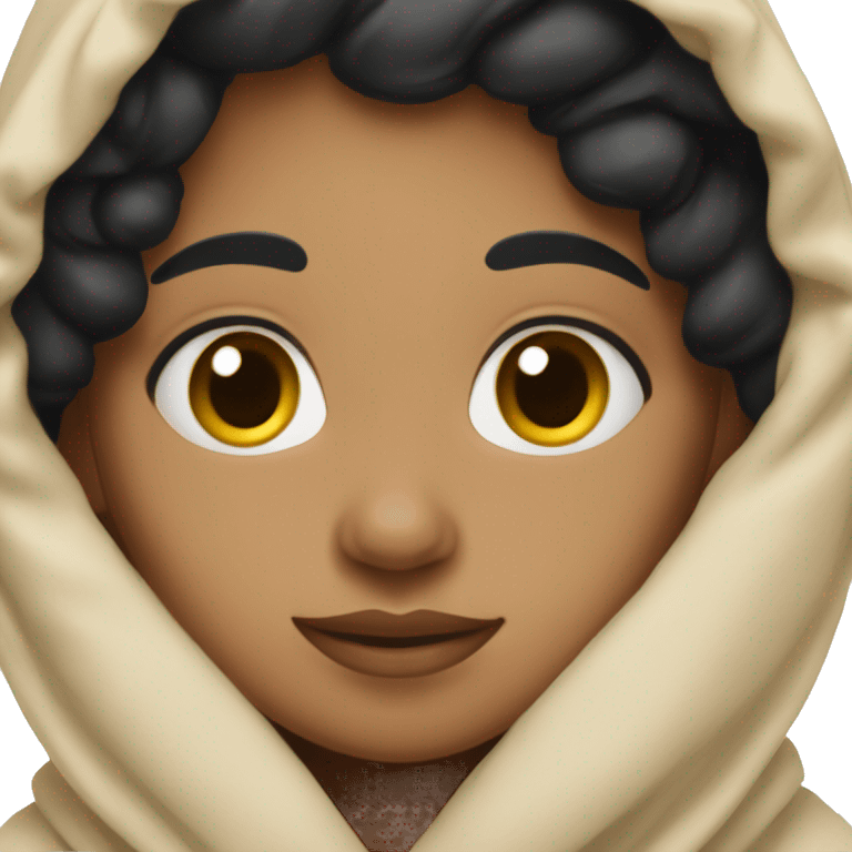 Light skin girl with black hair in a blanket cozy emoji