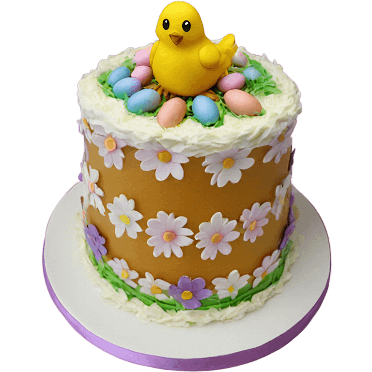 beautifully decorated 2 tier Easter chick cake emoji