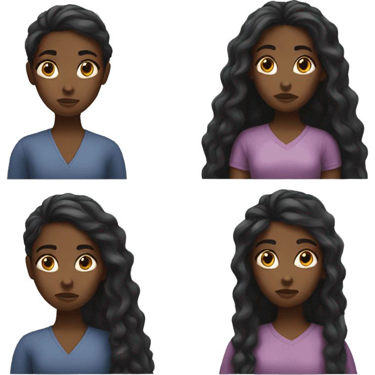 Black girl with long hair and concerned look emoji