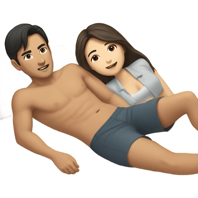 asian girl laying on the beach with brown haired boyfriend  emoji