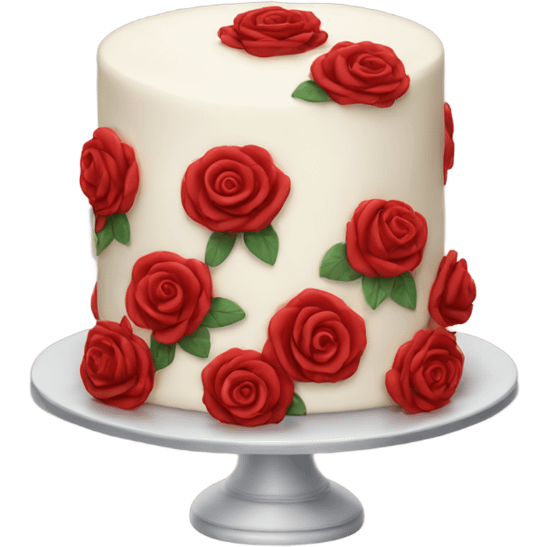 White cake with red roses emoji