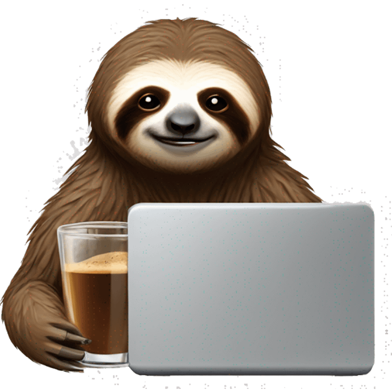 tired sloth with laptop and espresso tonic emoji